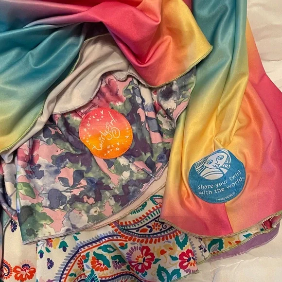 Girls' Twirly Girl Multicolor Rainbow Gradient & Paisley Fit-and-Flare Dress - Picture 2 of 5